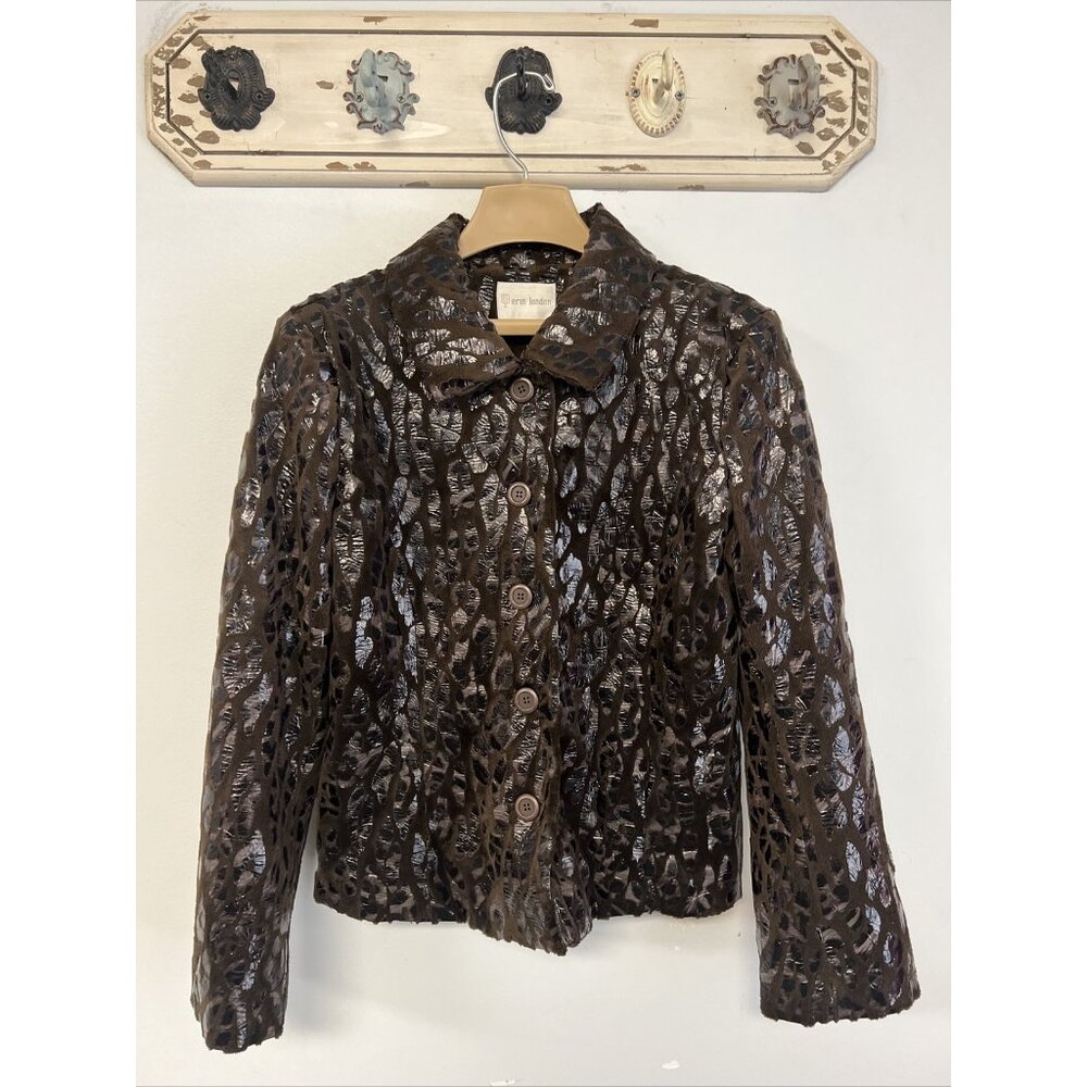 Erin London Brown Textured Button-Front Jacket Medium